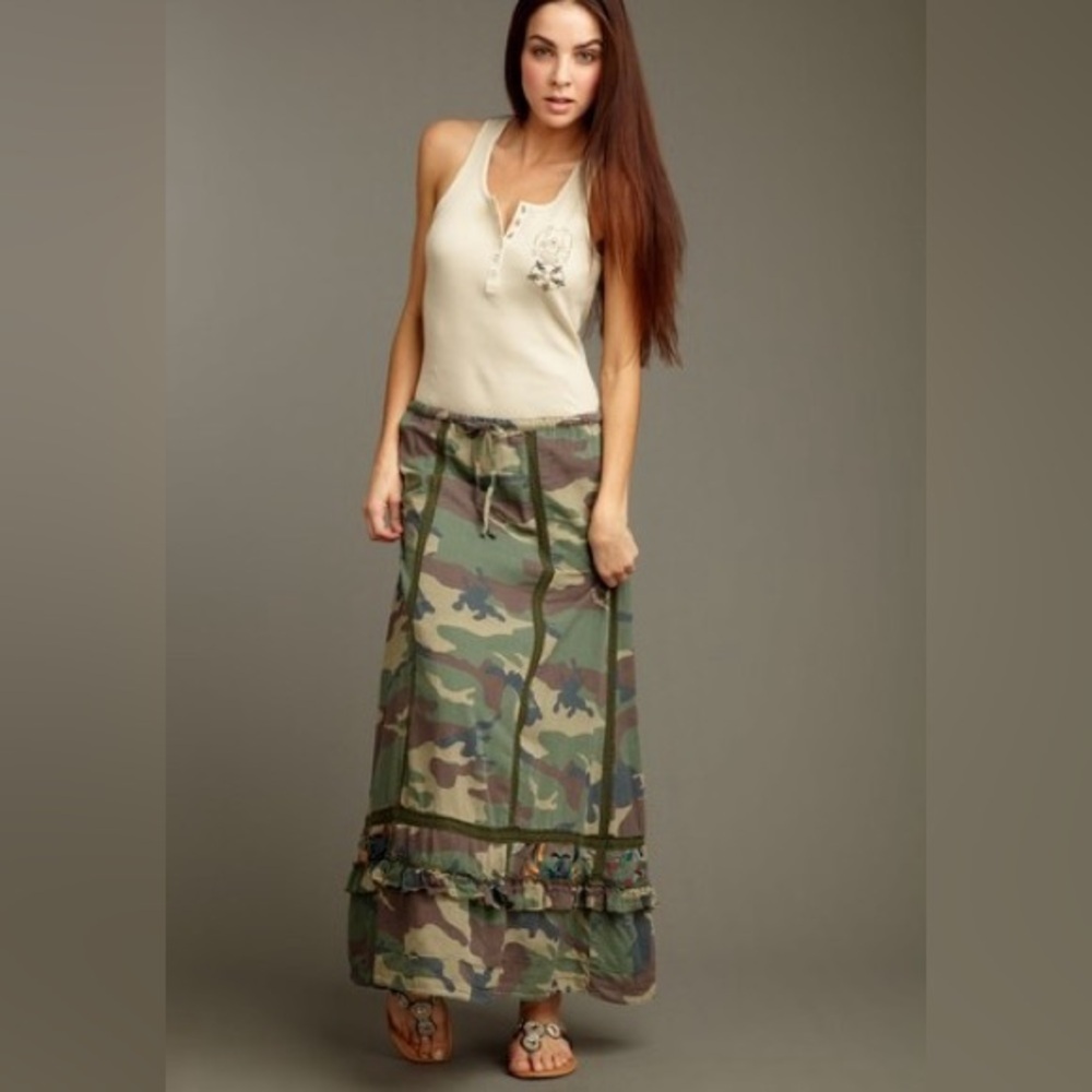 Da-Nang Green Camouflage Maxi Skirt